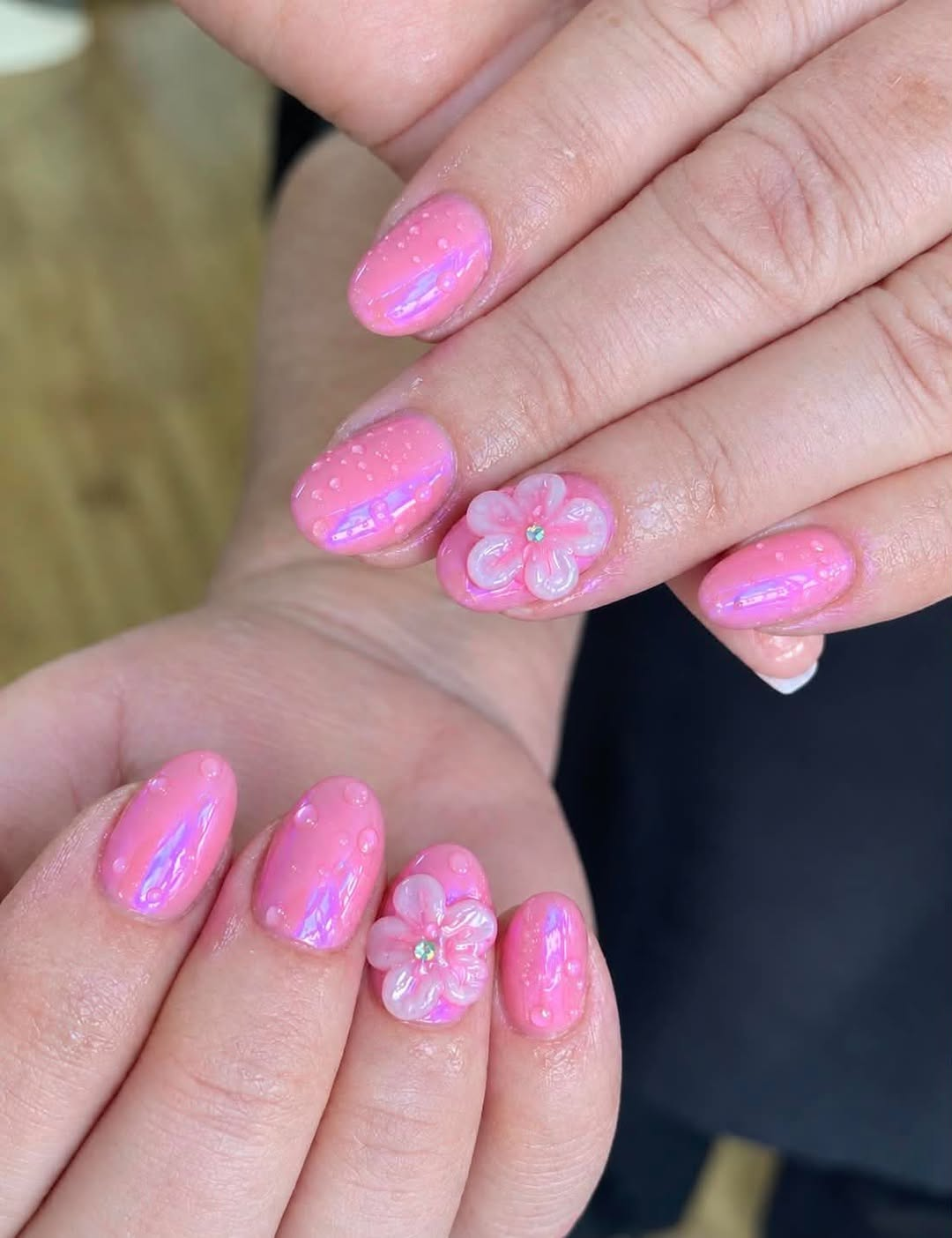 Pink flower nail art